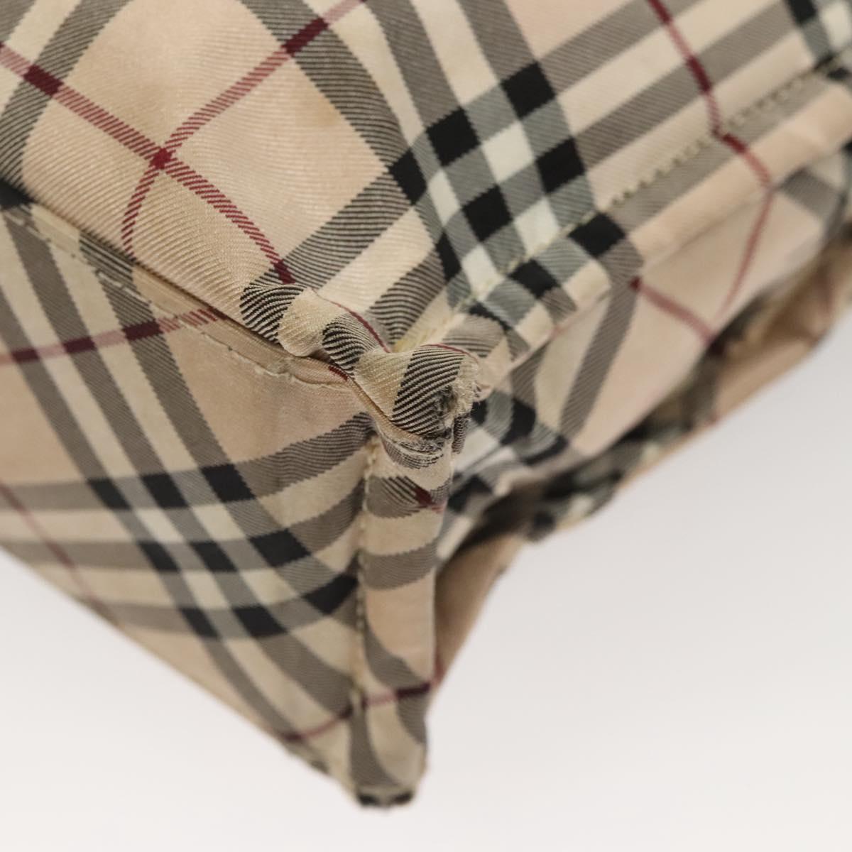 BURBERRY Nova Check Blue Label Hand Bag Nylon Beige Silver Auth hs1708