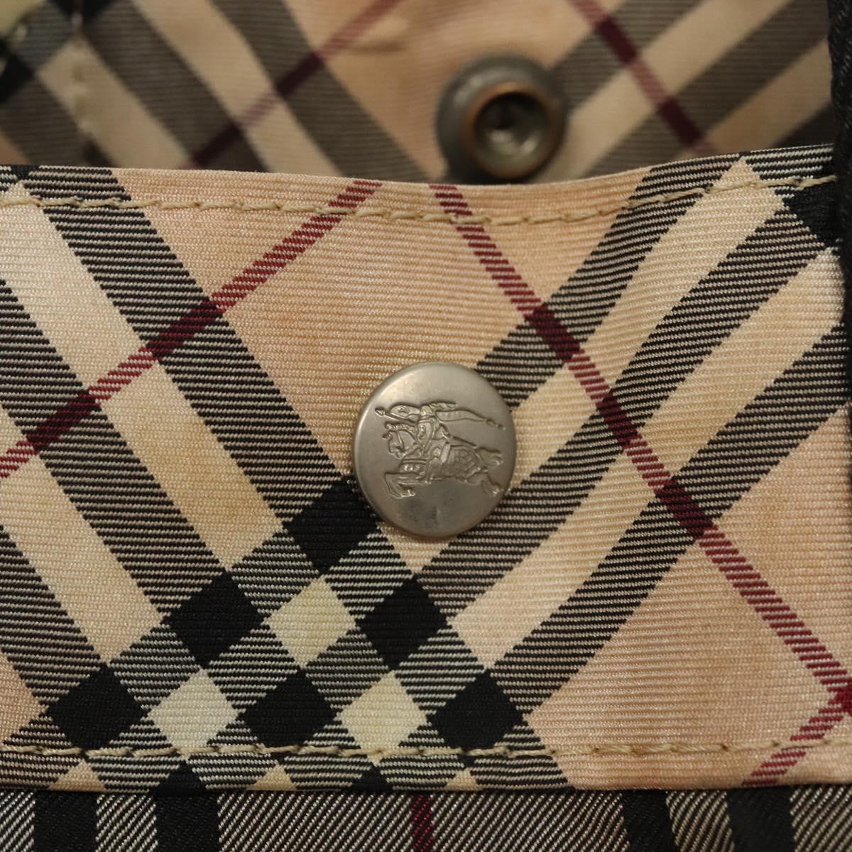 BURBERRY Nova Check Blue Label Hand Bag Nylon Beige Silver Auth hs1708