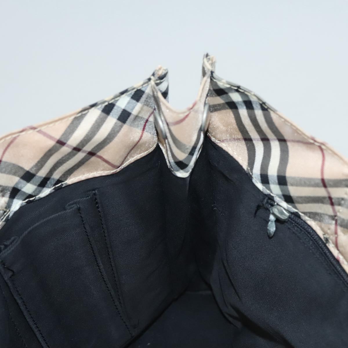 BURBERRY Nova Check Blue Label Hand Bag Nylon Beige Silver Auth hs1708