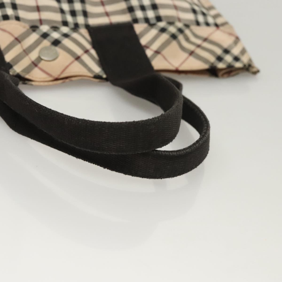 BURBERRY Nova Check Blue Label Hand Bag Nylon Beige Silver Auth hs1708