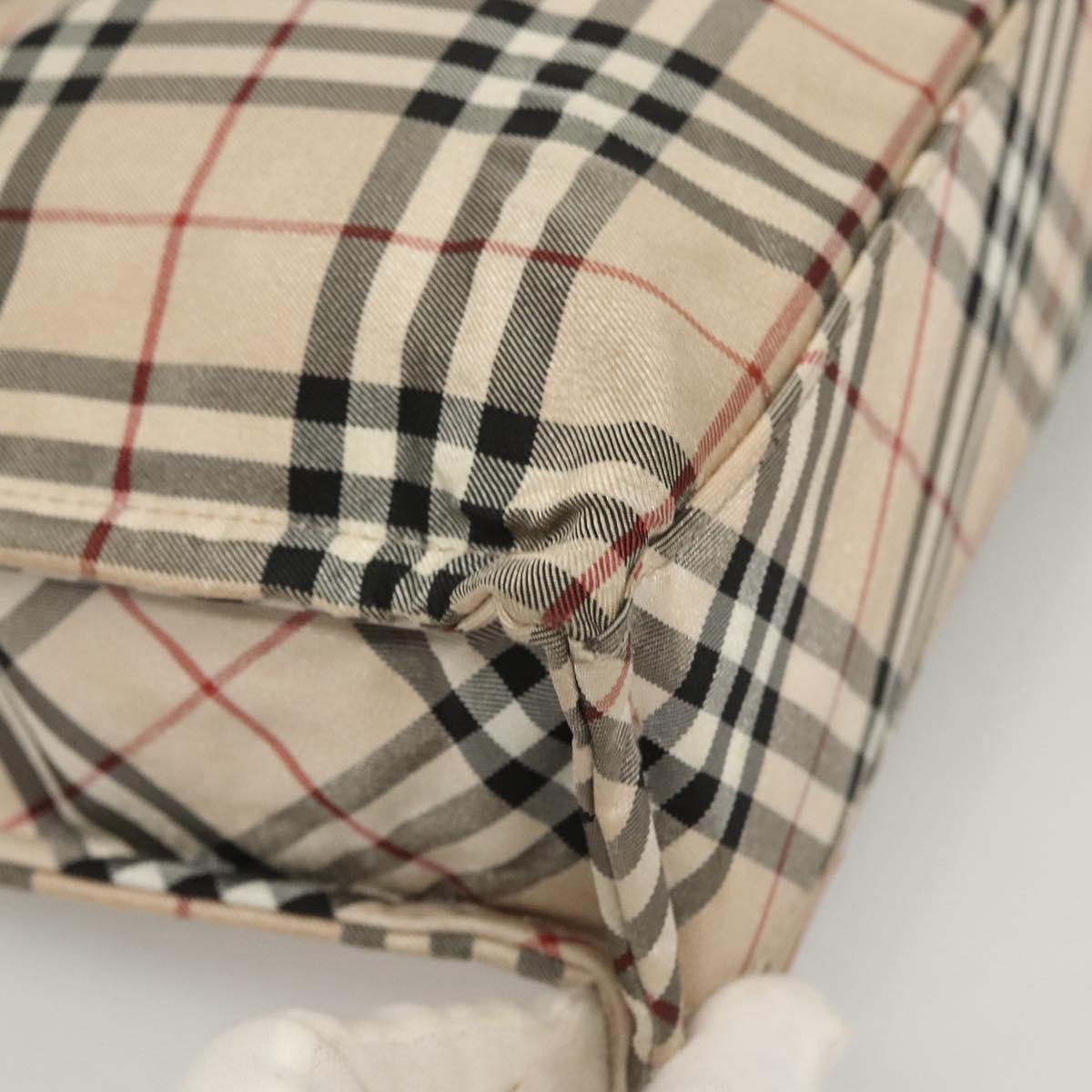 BURBERRY Nova Check Blue Label Hand Bag Nylon Beige Silver Auth hs1709