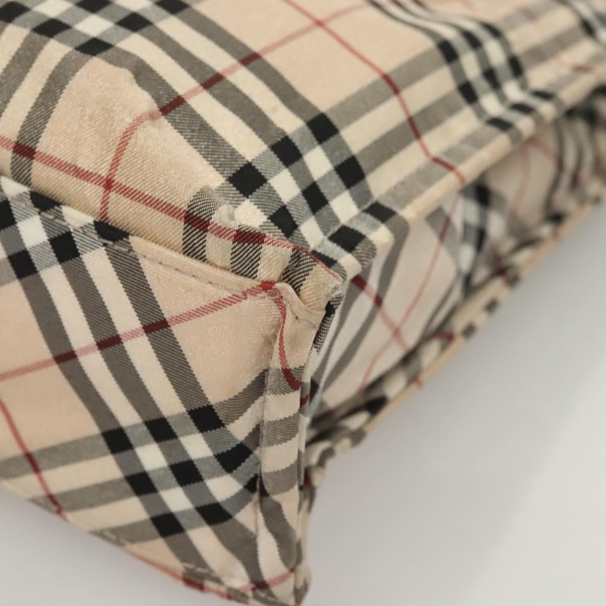 BURBERRY Nova Check Blue Label Hand Bag Nylon Beige Silver Auth hs1709