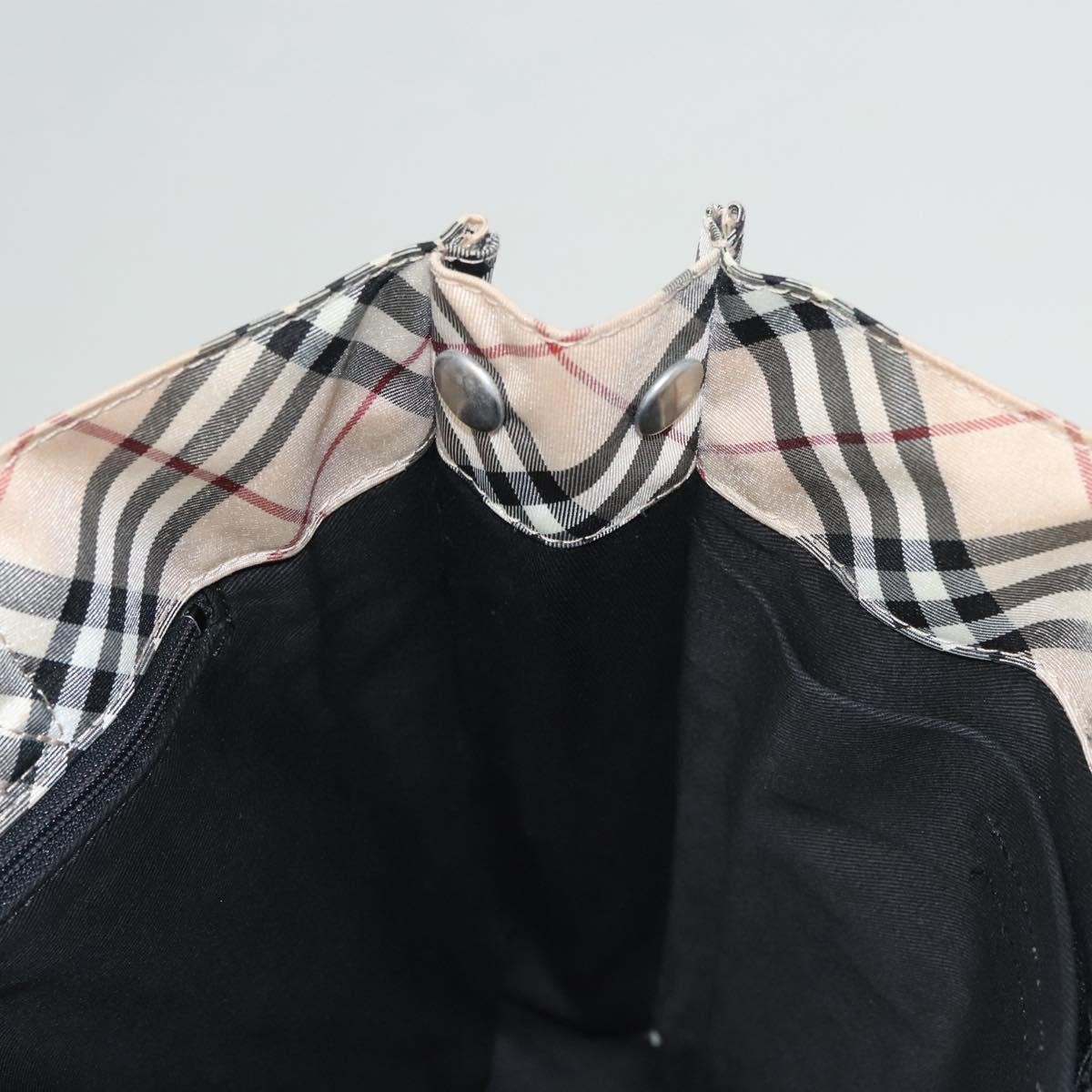 BURBERRY Nova Check Blue Label Hand Bag Nylon Beige Silver Auth hs1709