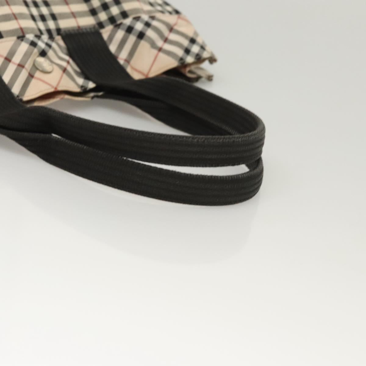 BURBERRY Nova Check Blue Label Hand Bag Nylon Beige Silver Auth hs1709