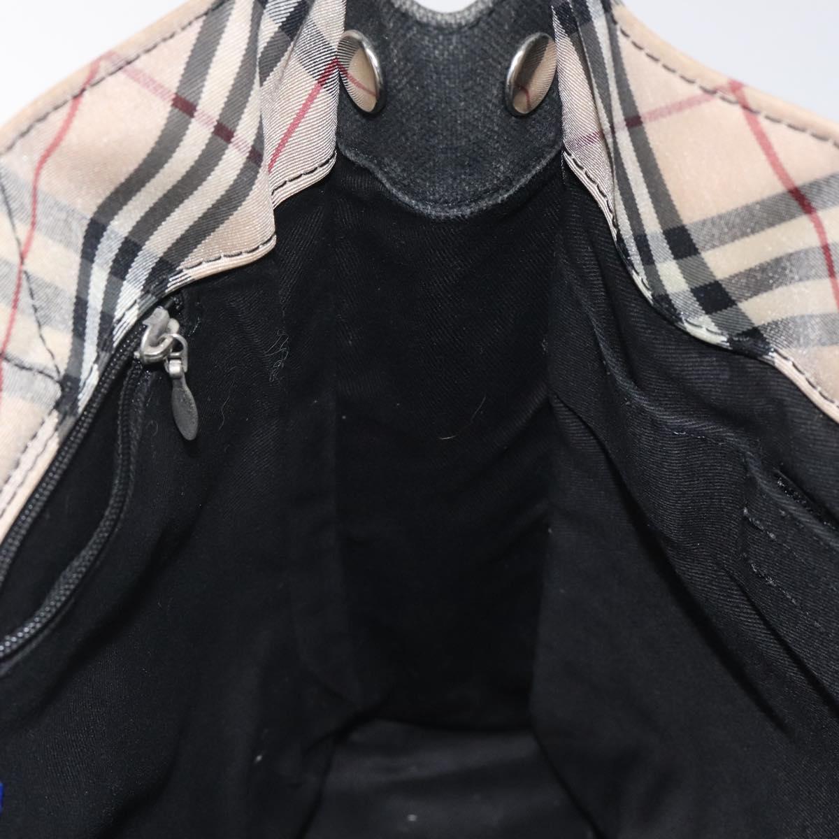 BURBERRY Nova Check Blue Label Hand Bag Canvas Black Silver Auth hs1710