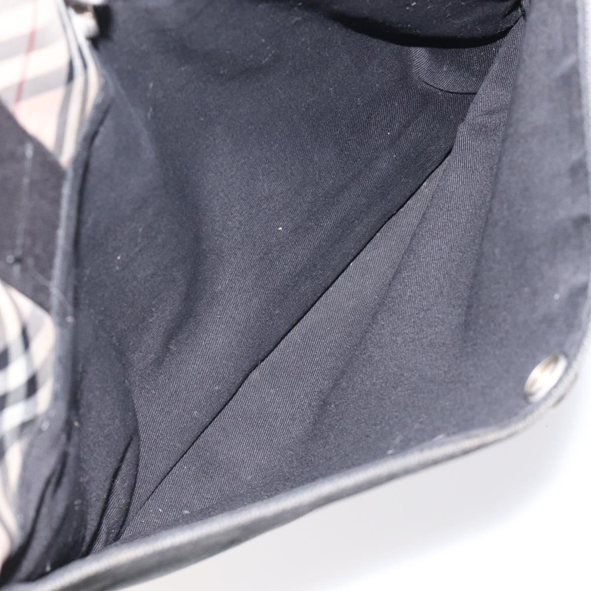 BURBERRY Nova Check Blue Label Hand Bag Canvas Black Silver Auth hs1710