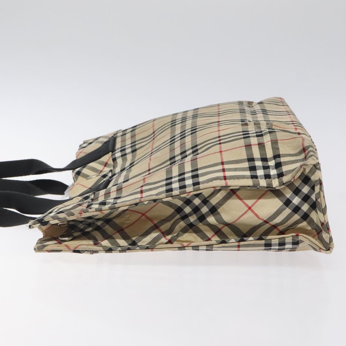 BURBERRY Nova Check Blue Label Hand Bag Nylon Beige Silver Auth hs1711