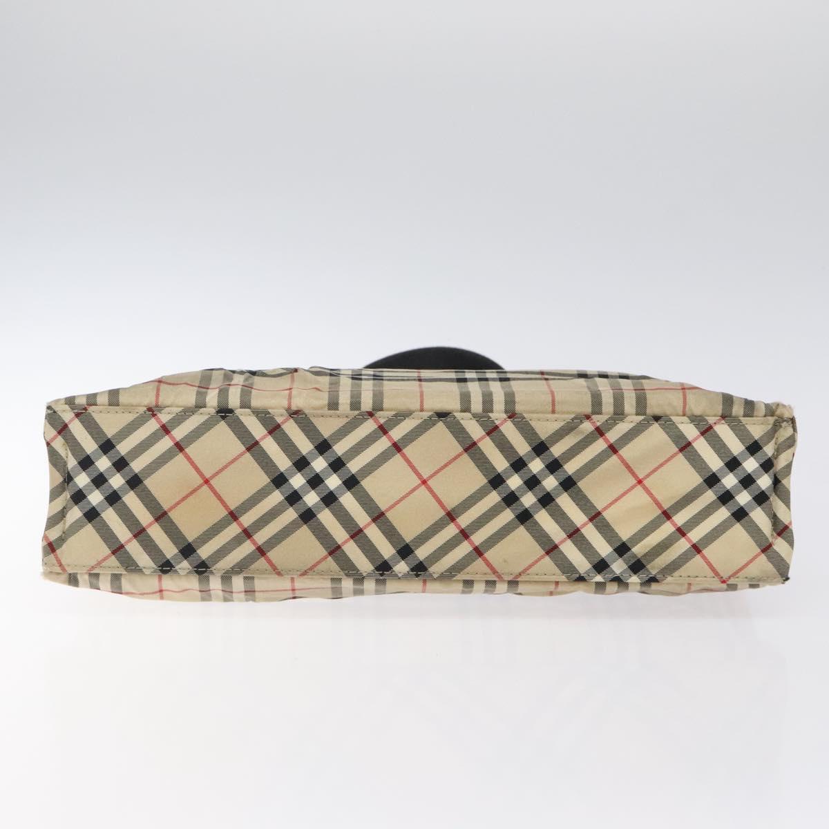 BURBERRY Nova Check Blue Label Hand Bag Nylon Beige Silver Auth hs1711