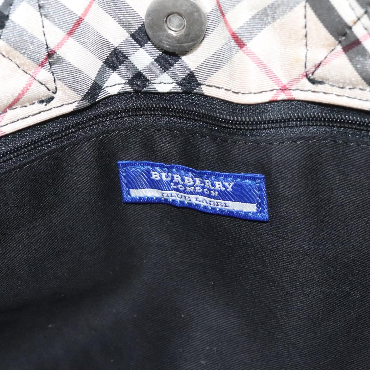BURBERRY Nova Check Blue Label Hand Bag Canvas Black Silver Auth hs1712