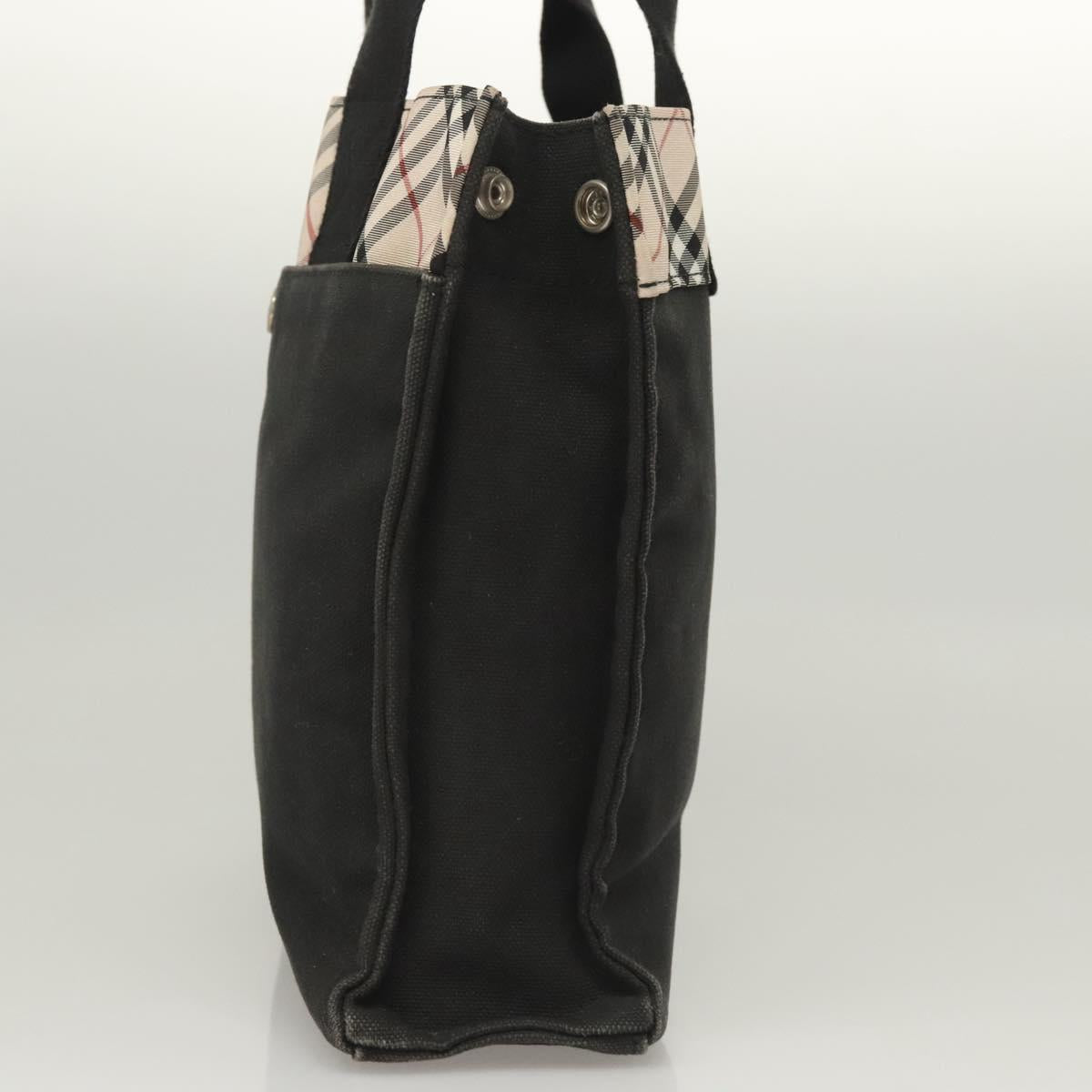 BURBERRY Nova Check Blue Label Hand Bag Canvas Black Silver Auth hs1712