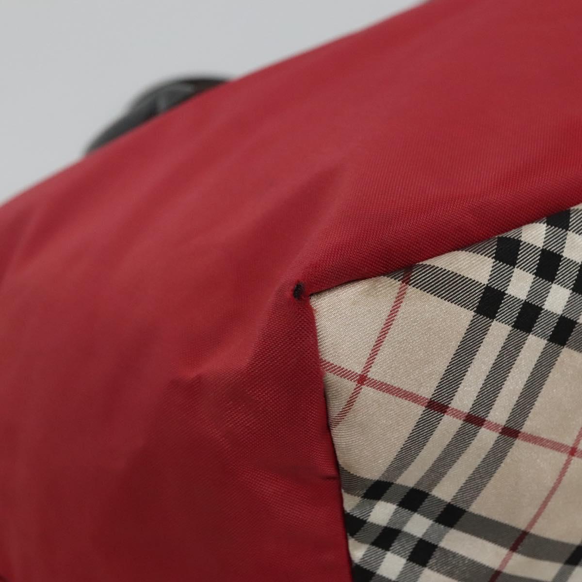 BURBERRY Nova Check Blue Label Hand Bag Nylon Red Silver Auth hs1713