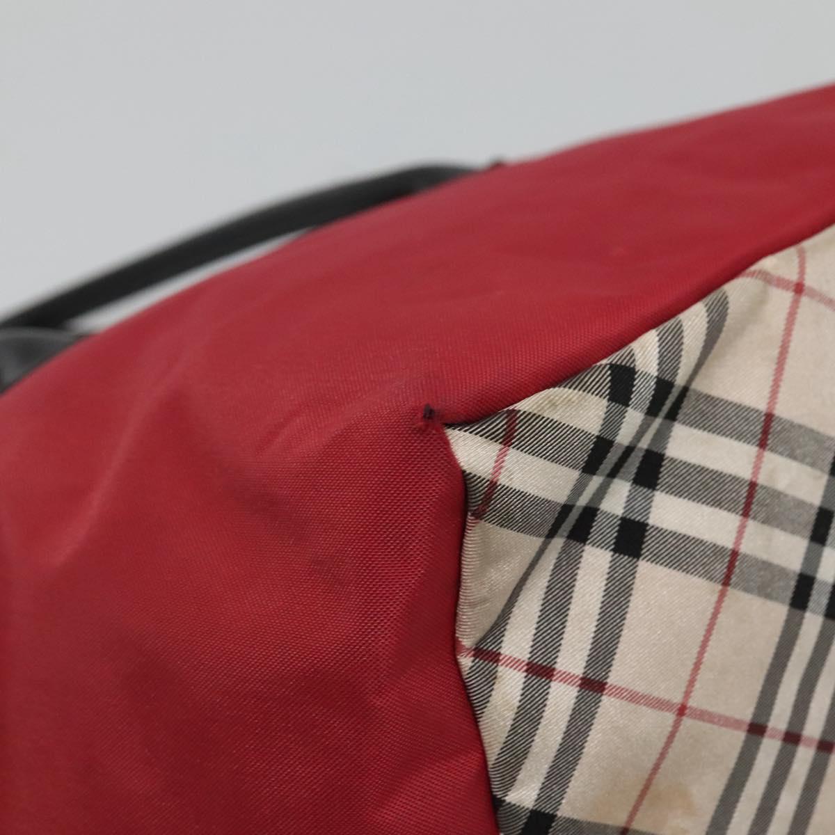 BURBERRY Nova Check Blue Label Hand Bag Nylon Red Silver Auth hs1713