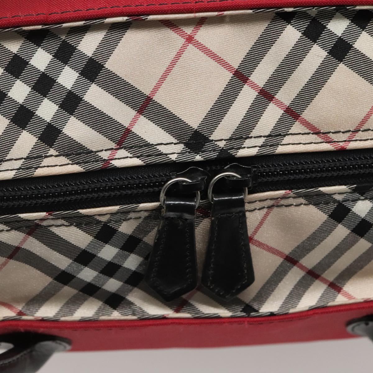 BURBERRY Nova Check Blue Label Hand Bag Nylon Red Silver Auth hs1713