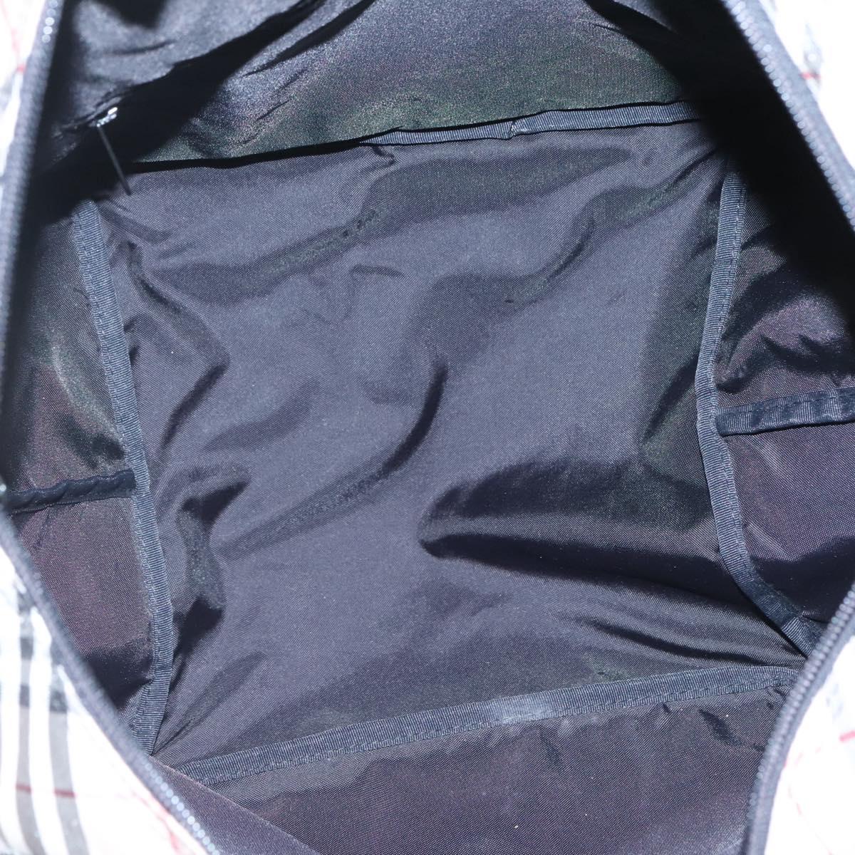 BURBERRY Nova Check Blue Label Hand Bag Nylon Red Silver Auth hs1713