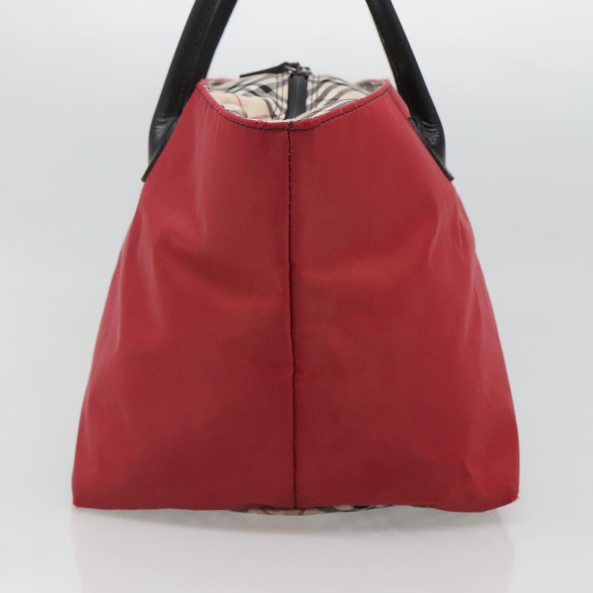 BURBERRY Nova Check Blue Label Hand Bag Nylon Red Silver Auth hs1713