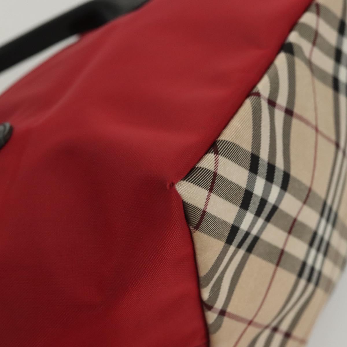 BURBERRY Nova Check Blue Label Hand Bag Nylon Beige Silver Auth hs1716