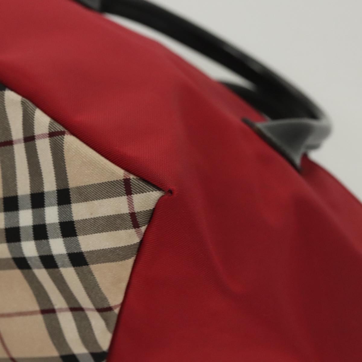 BURBERRY Nova Check Blue Label Hand Bag Nylon Beige Silver Auth hs1716