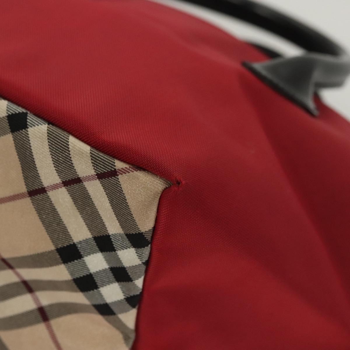 BURBERRY Nova Check Blue Label Hand Bag Nylon Beige Silver Auth hs1716