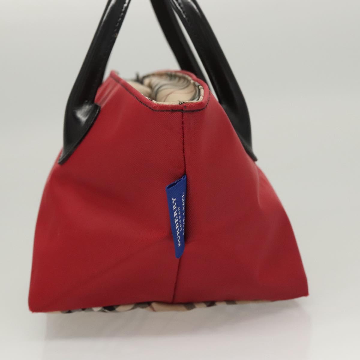 BURBERRY Nova Check Blue Label Hand Bag Nylon Beige Silver Auth hs1716