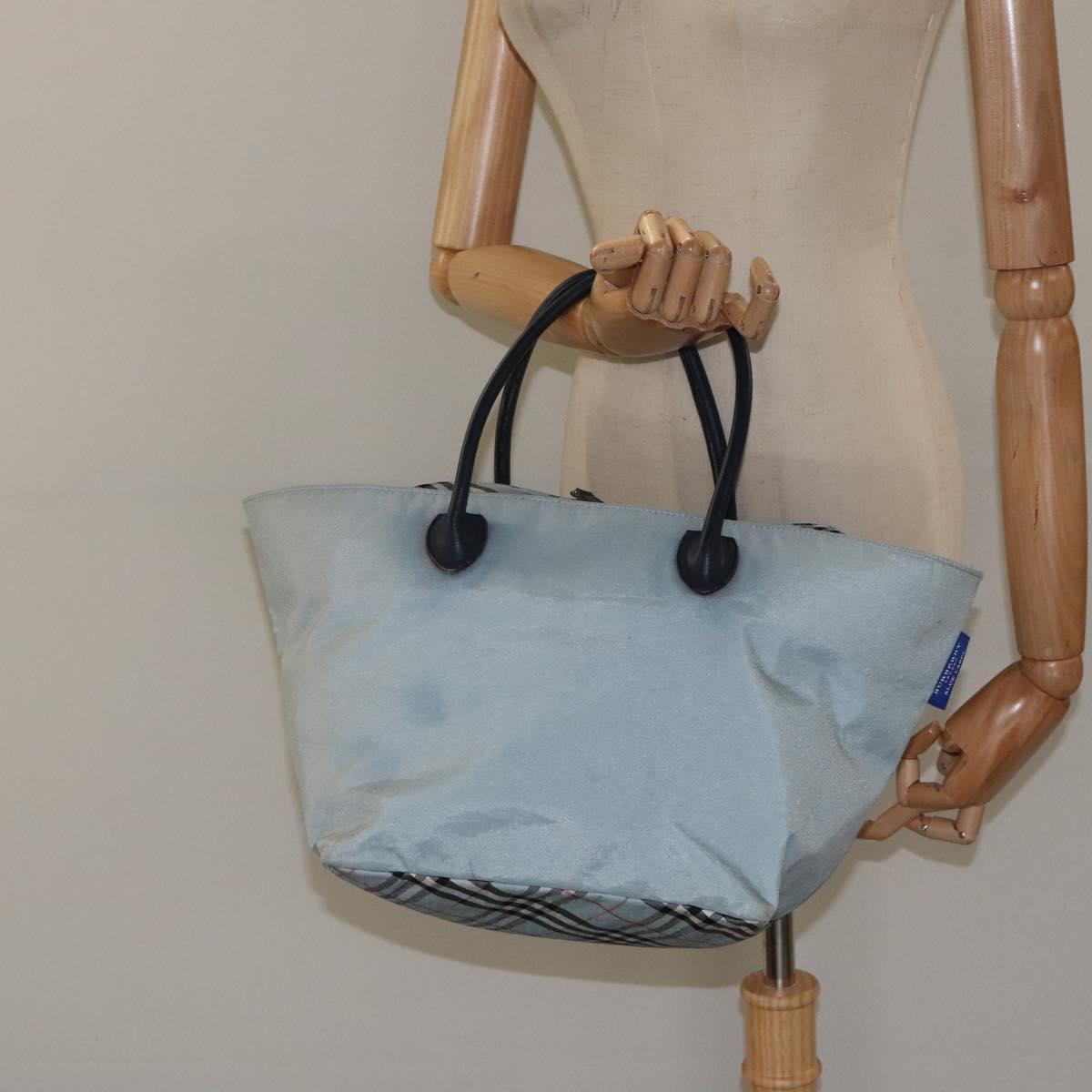 BURBERRY Blue Label Hand Bag Nylon Blue Silver Auth hs1718