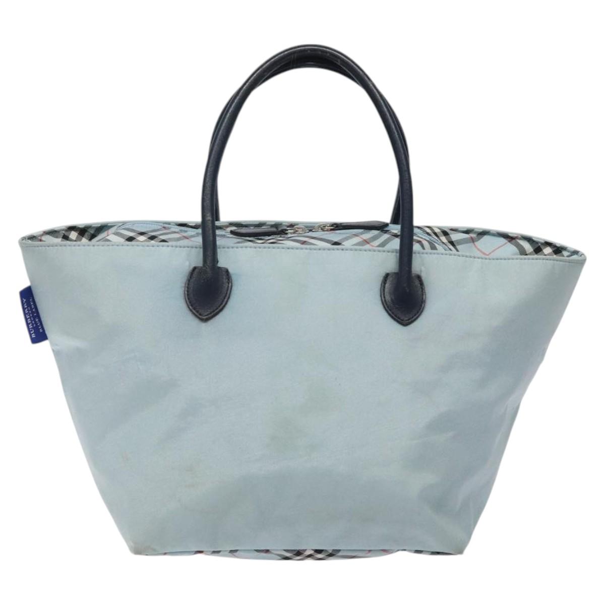 BURBERRY Blue Label Hand Bag Nylon Blue Silver Auth hs1718