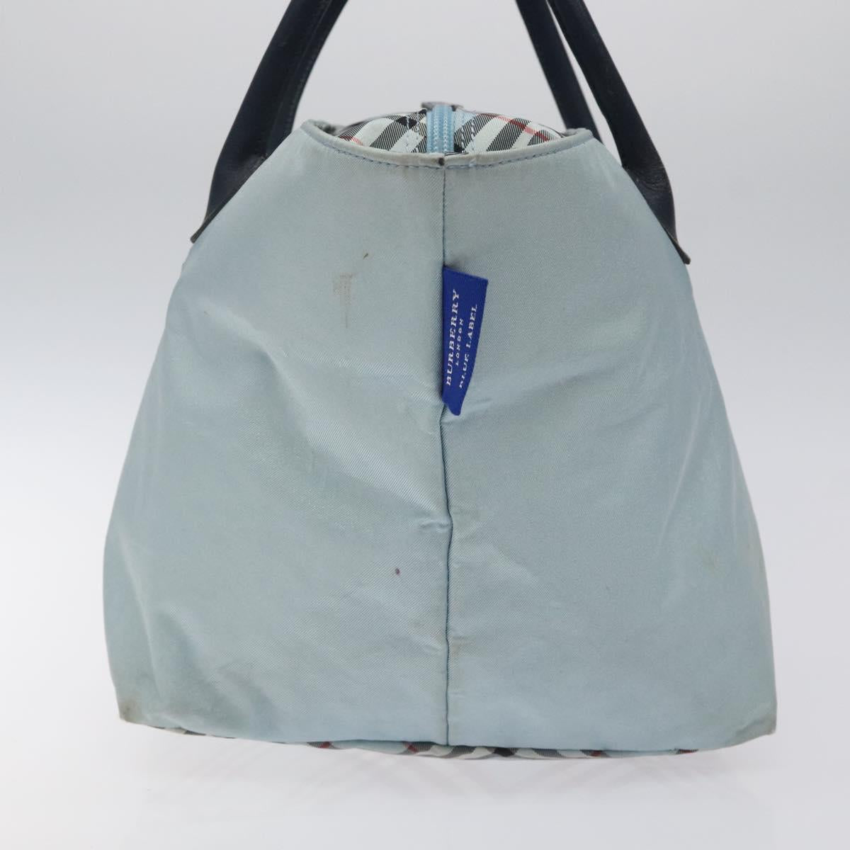 BURBERRY Blue Label Hand Bag Nylon Blue Silver Auth hs1718