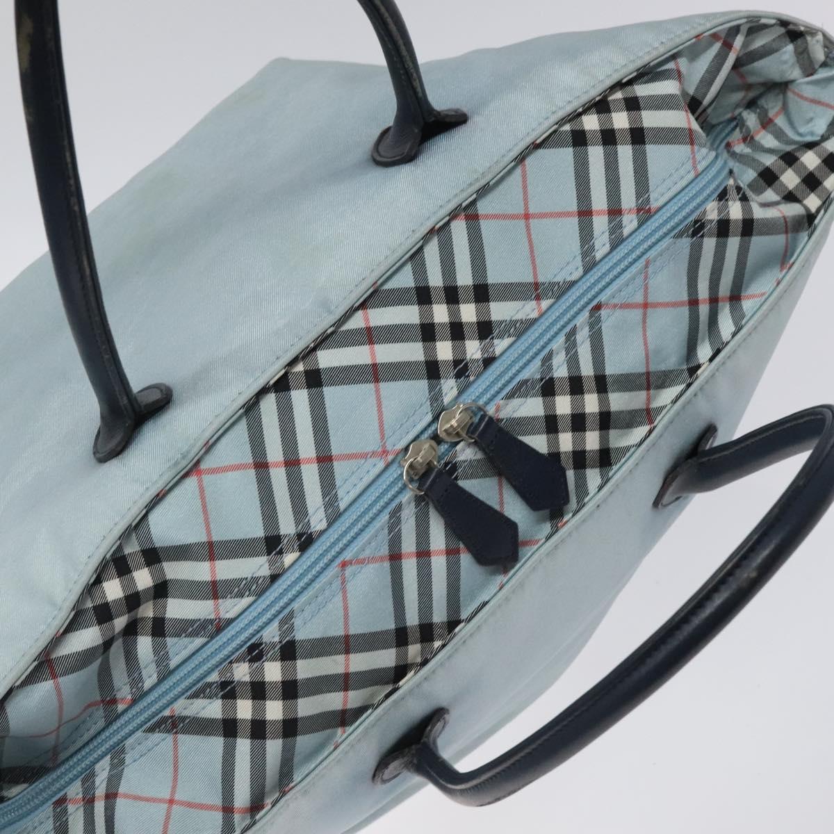 BURBERRY Blue Label Hand Bag Nylon Blue Silver Auth hs1718