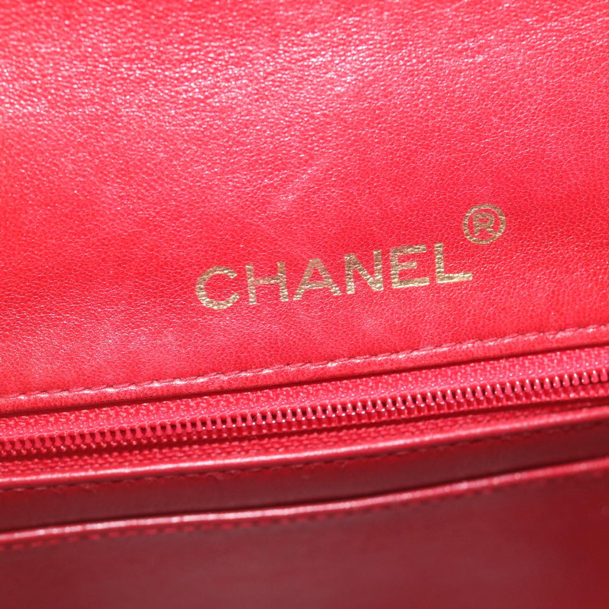 CHANEL Mini Matelasse Chain Flap Hand Bag Lamb Skin Red Gold CC Auth hs688M