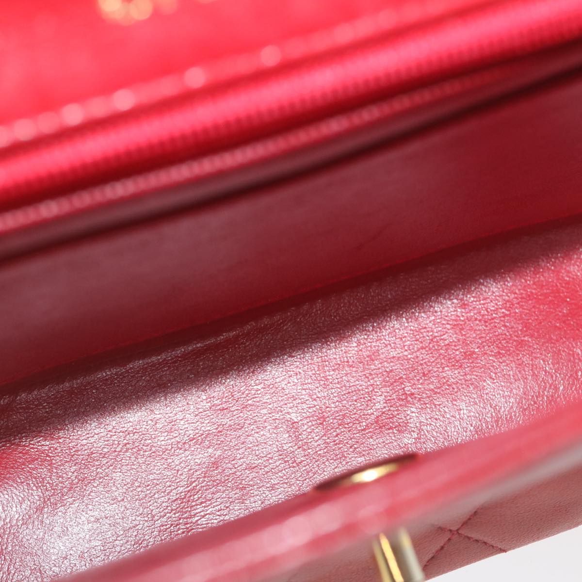 CHANEL Mini Matelasse Chain Flap Hand Bag Lamb Skin Red Gold CC Auth hs688M