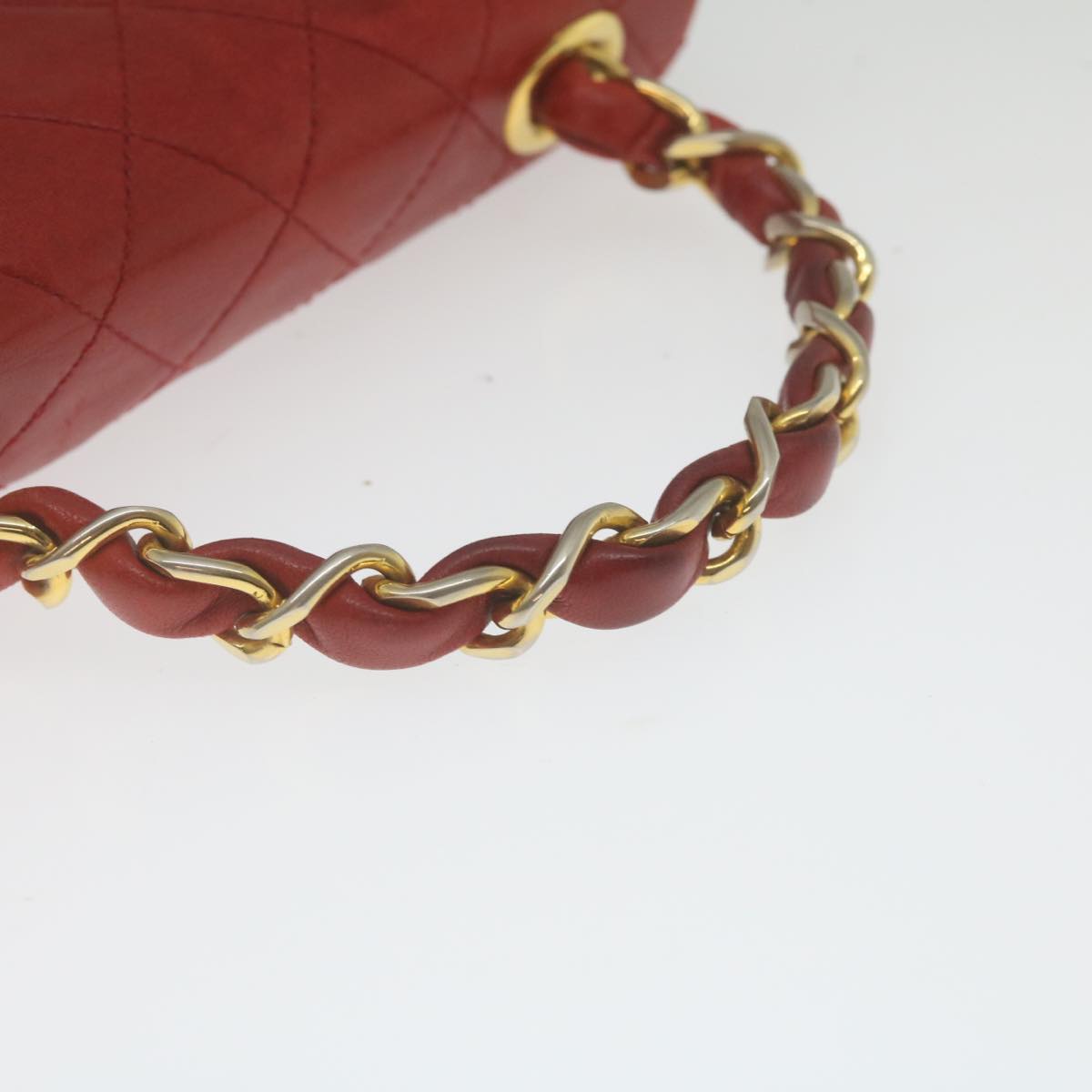 CHANEL Mini Matelasse Chain Flap Hand Bag Lamb Skin  Red Gold CC Auth hs688A