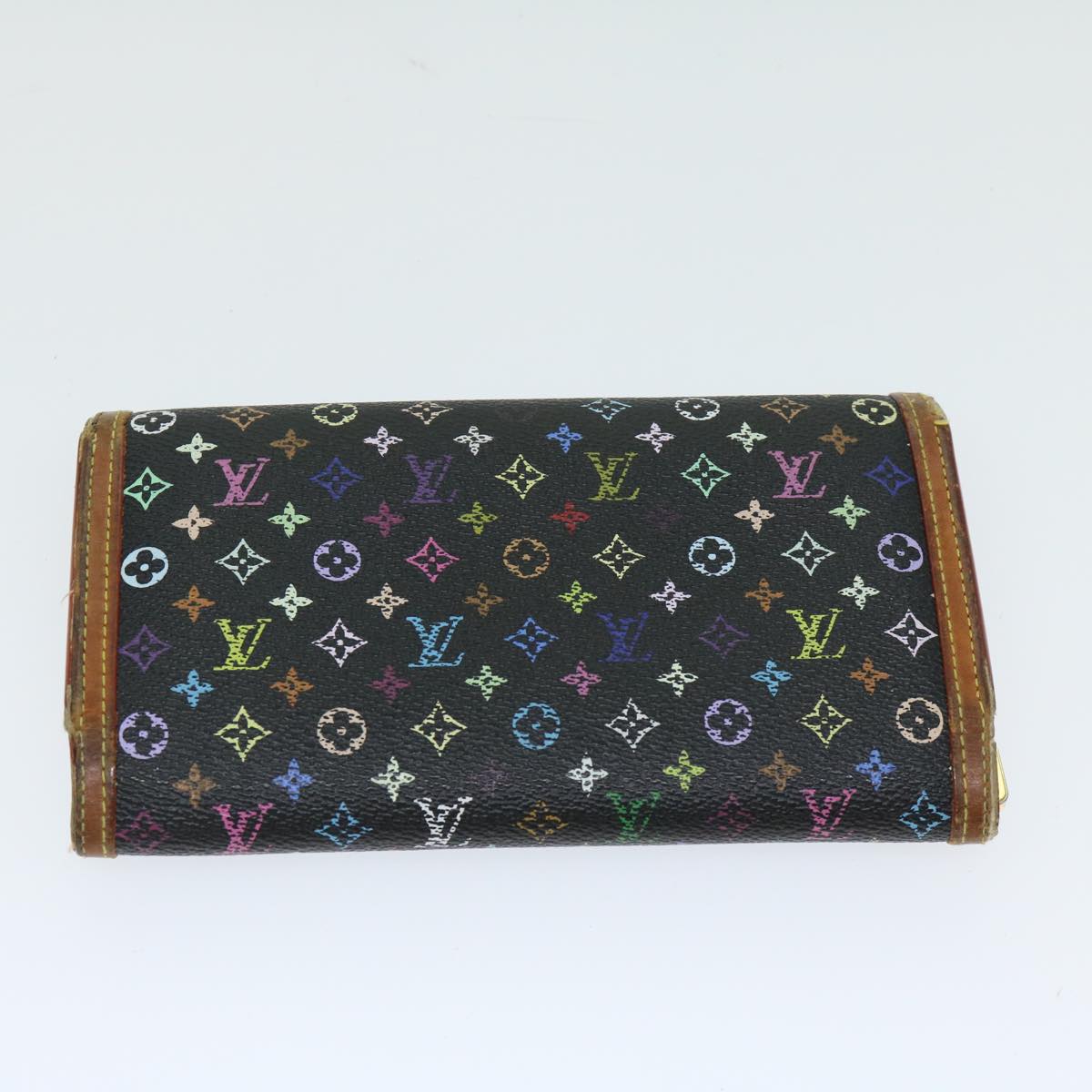 LOUIS VUITTON Damier Ebene Monogram Multicolor Long Wallet 2Set Black Auth im457