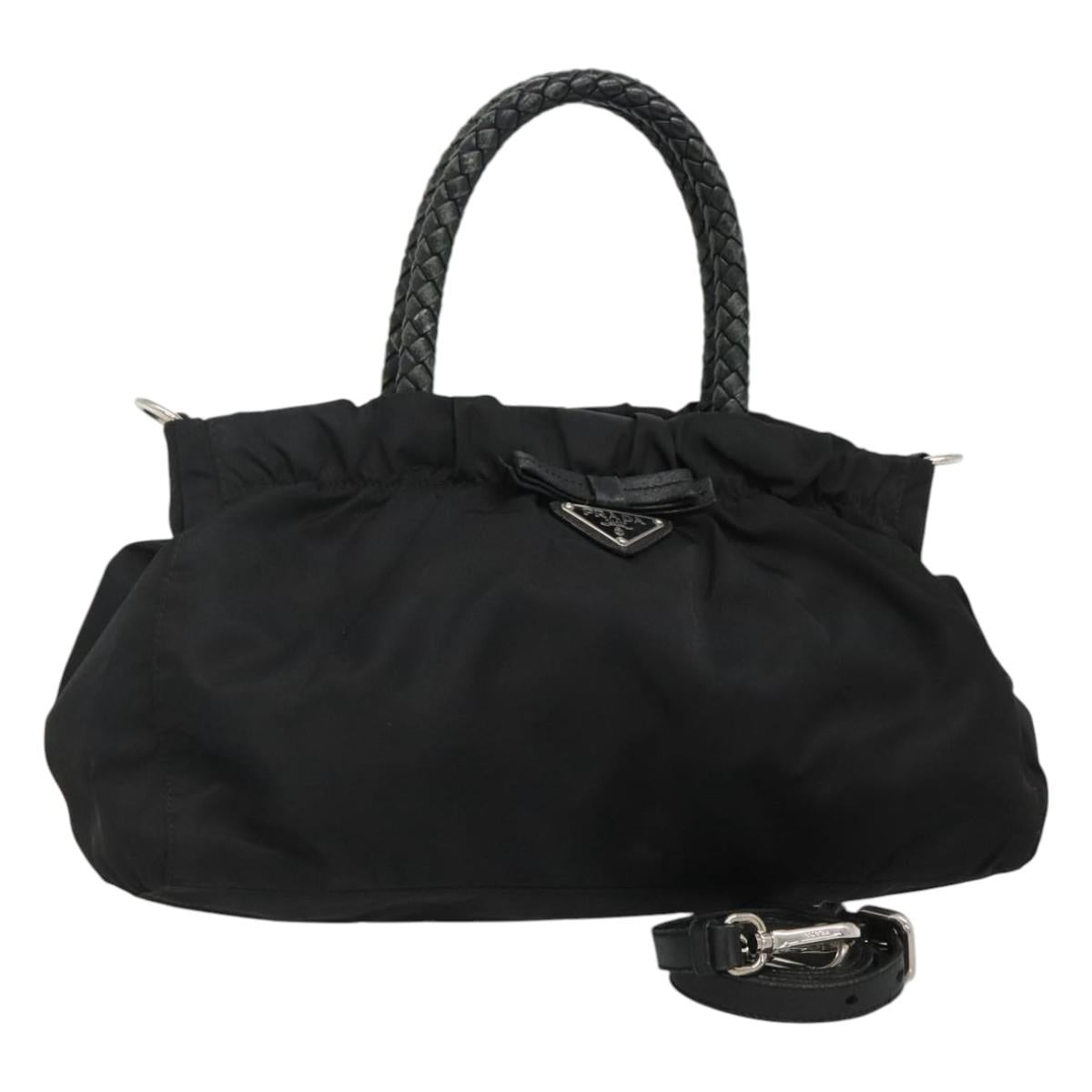 PRADA Hand Bag Nylon 2way Black Silver Auth IN009