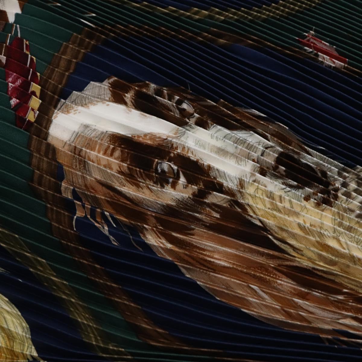 HERMES Pleated Carre 90 Scarf ""CHIENS AU RAPPORT"" Silk Blue Auth IN014
