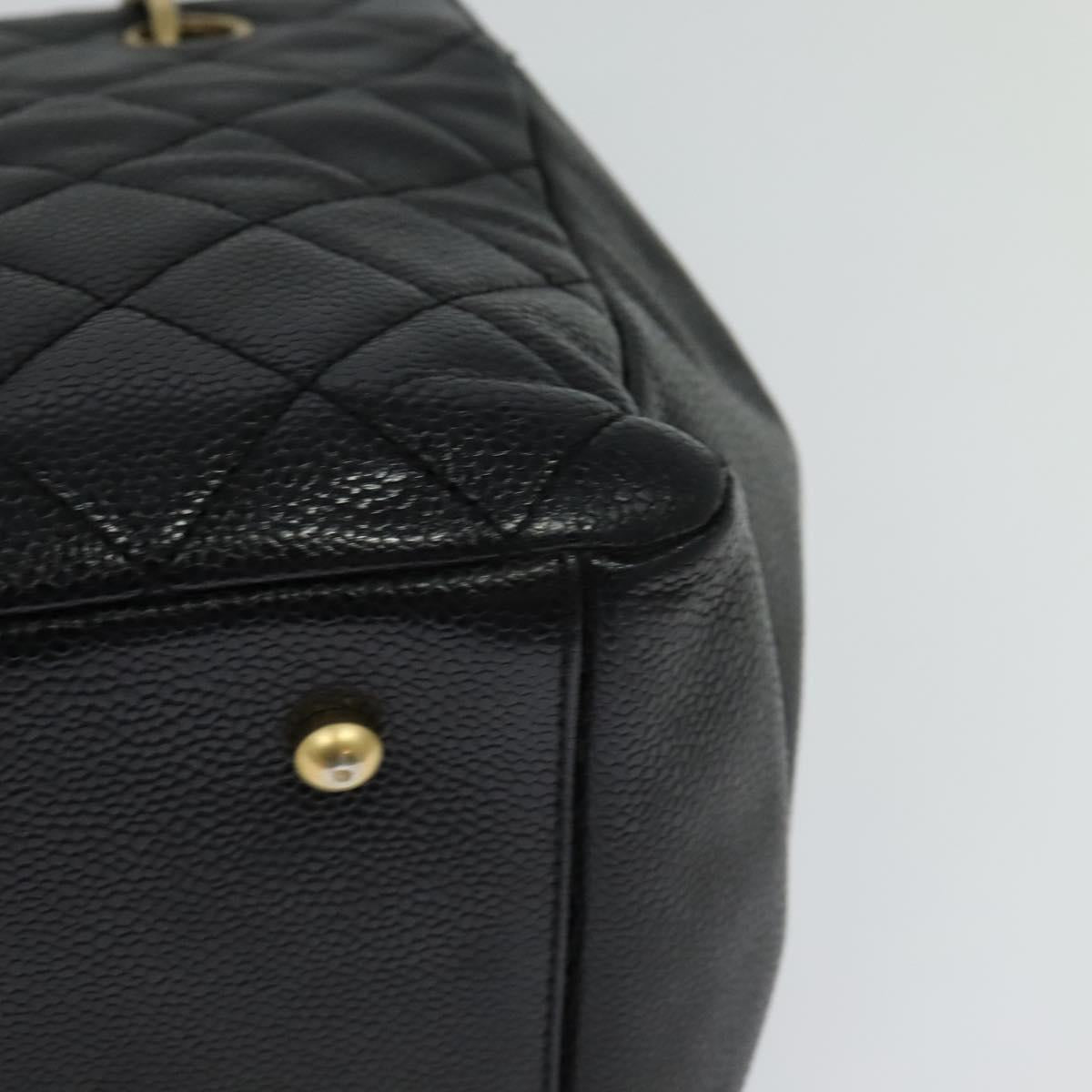 CHANEL Chain Hand Bag Caviar Skin Black Gold CC Auth IN015V