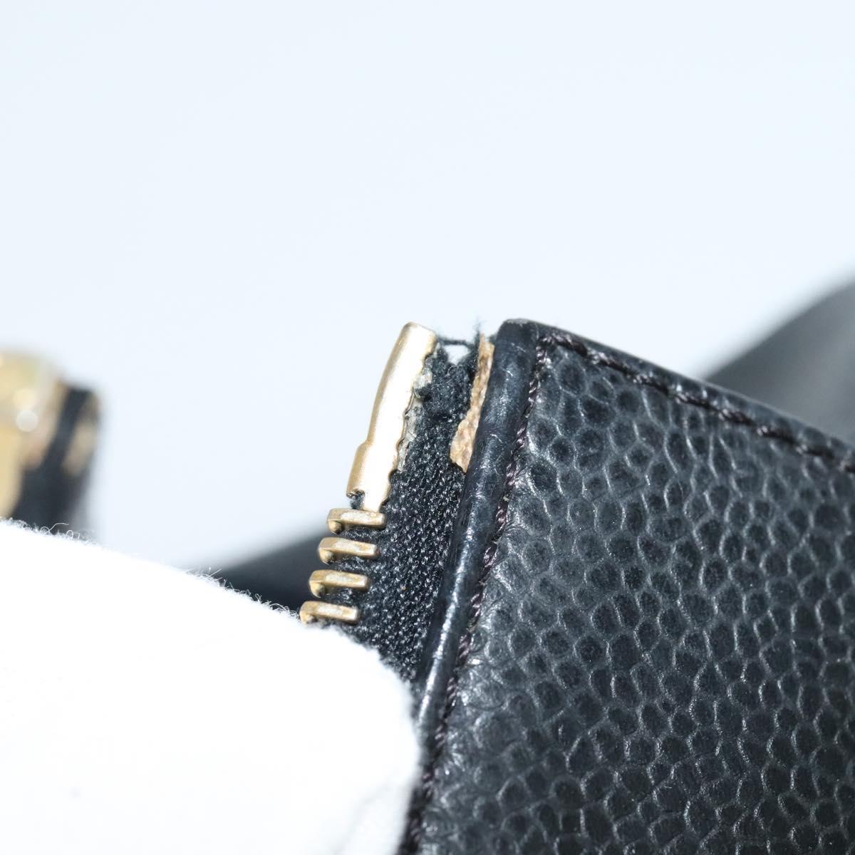 CHANEL Chain Hand Bag Caviar Skin Black Gold CC Auth IN015V