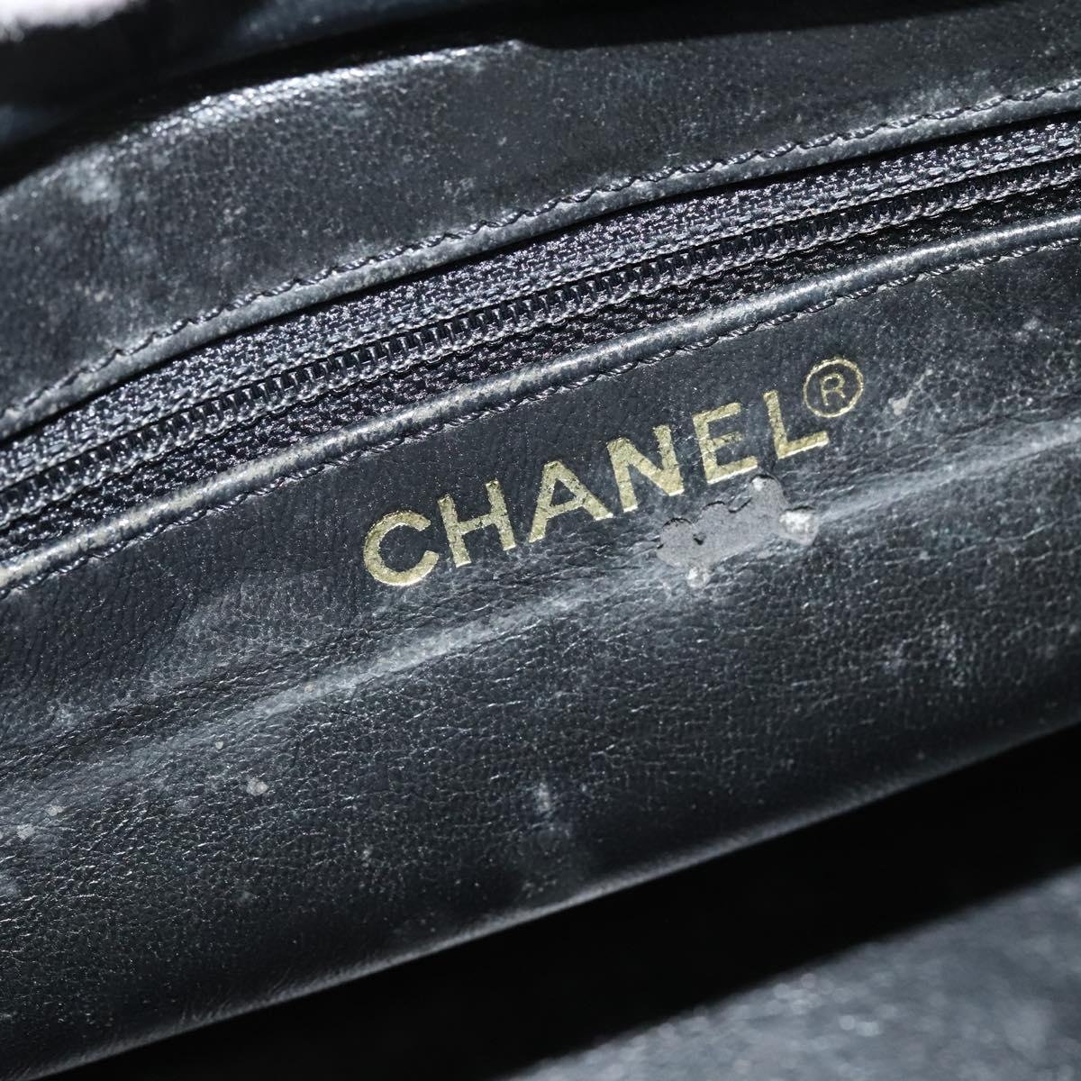 CHANEL Chain Hand Bag Caviar Skin Black Gold CC Auth IN015V