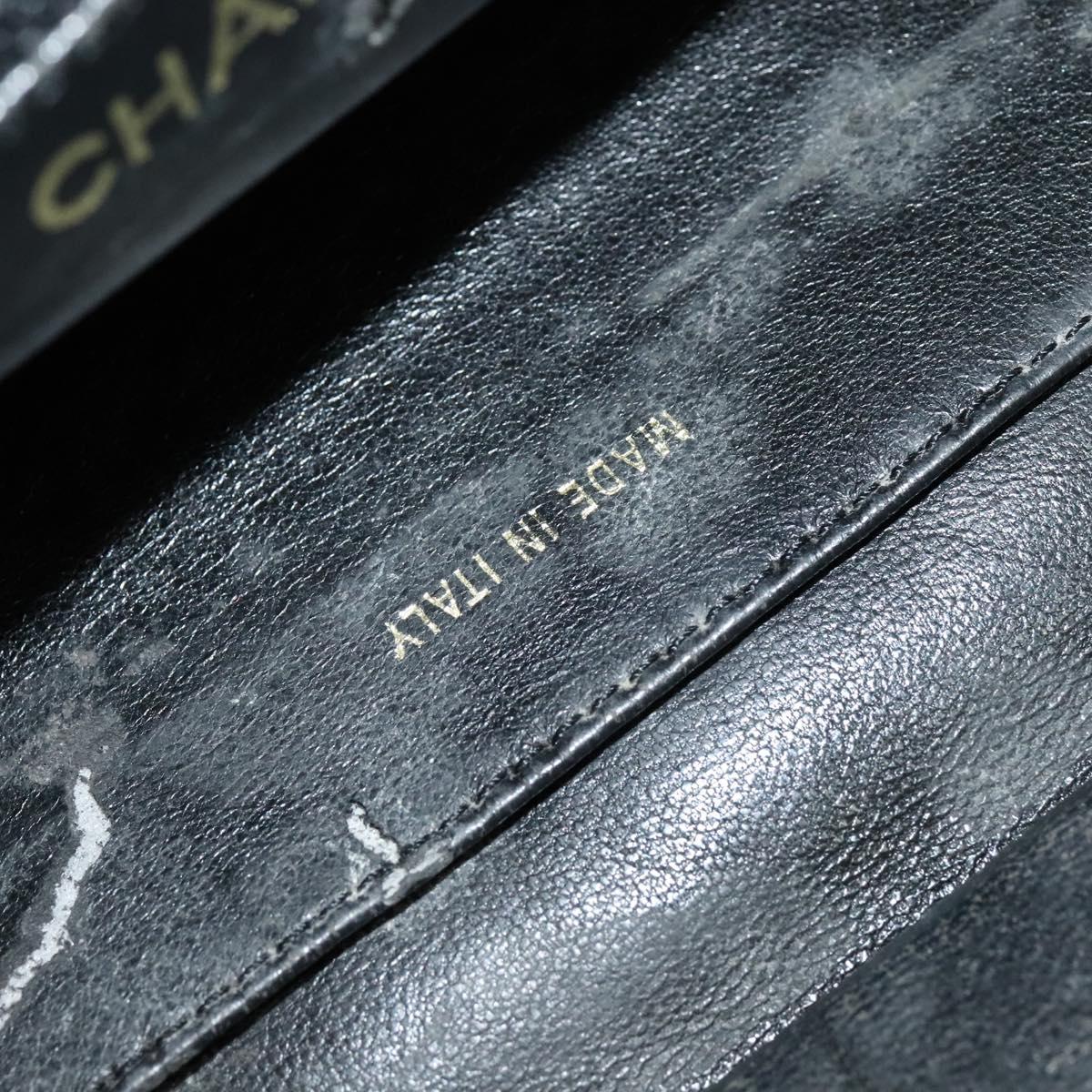 CHANEL Chain Hand Bag Caviar Skin Black Gold CC Auth IN015V