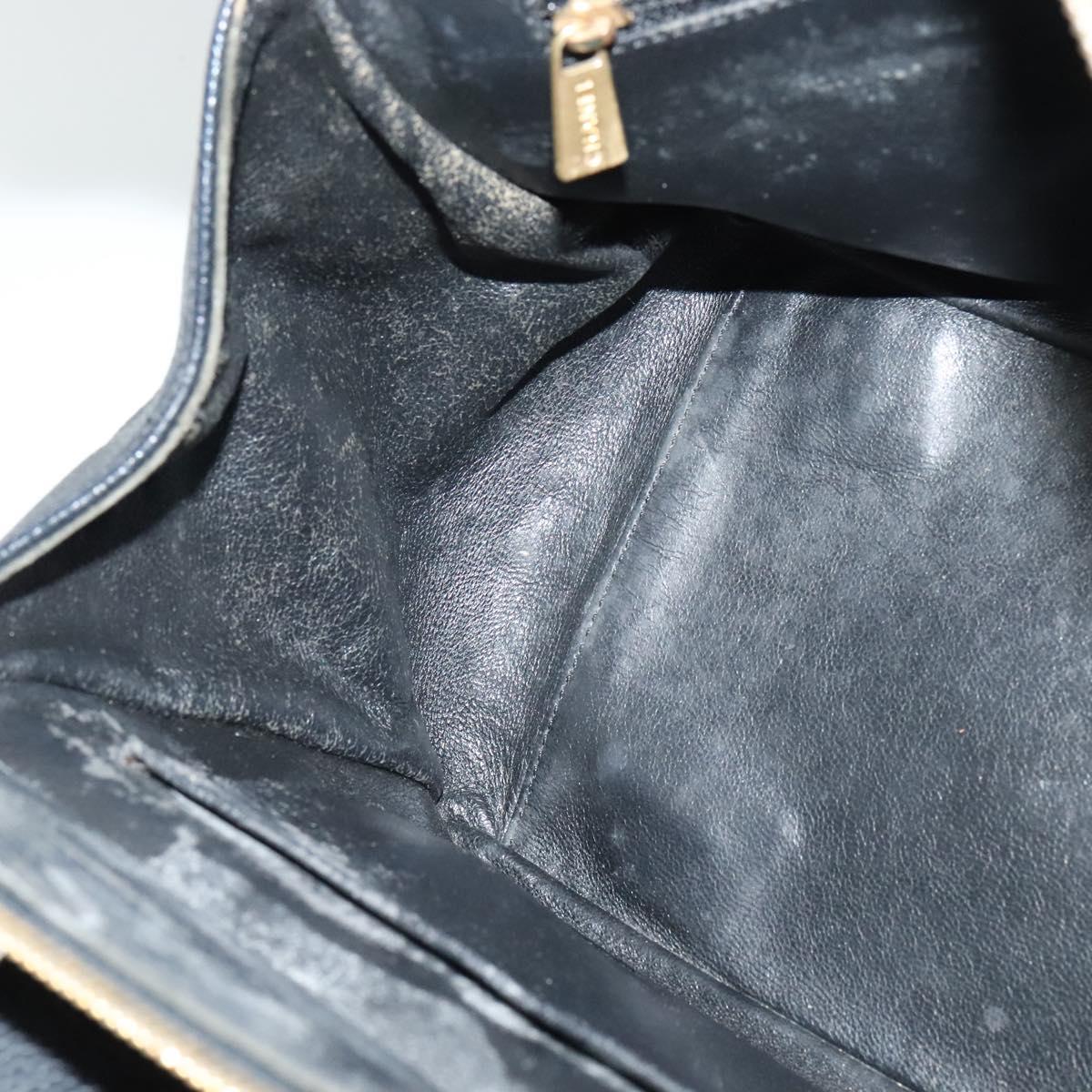 CHANEL Chain Hand Bag Caviar Skin Black Gold CC Auth IN015V