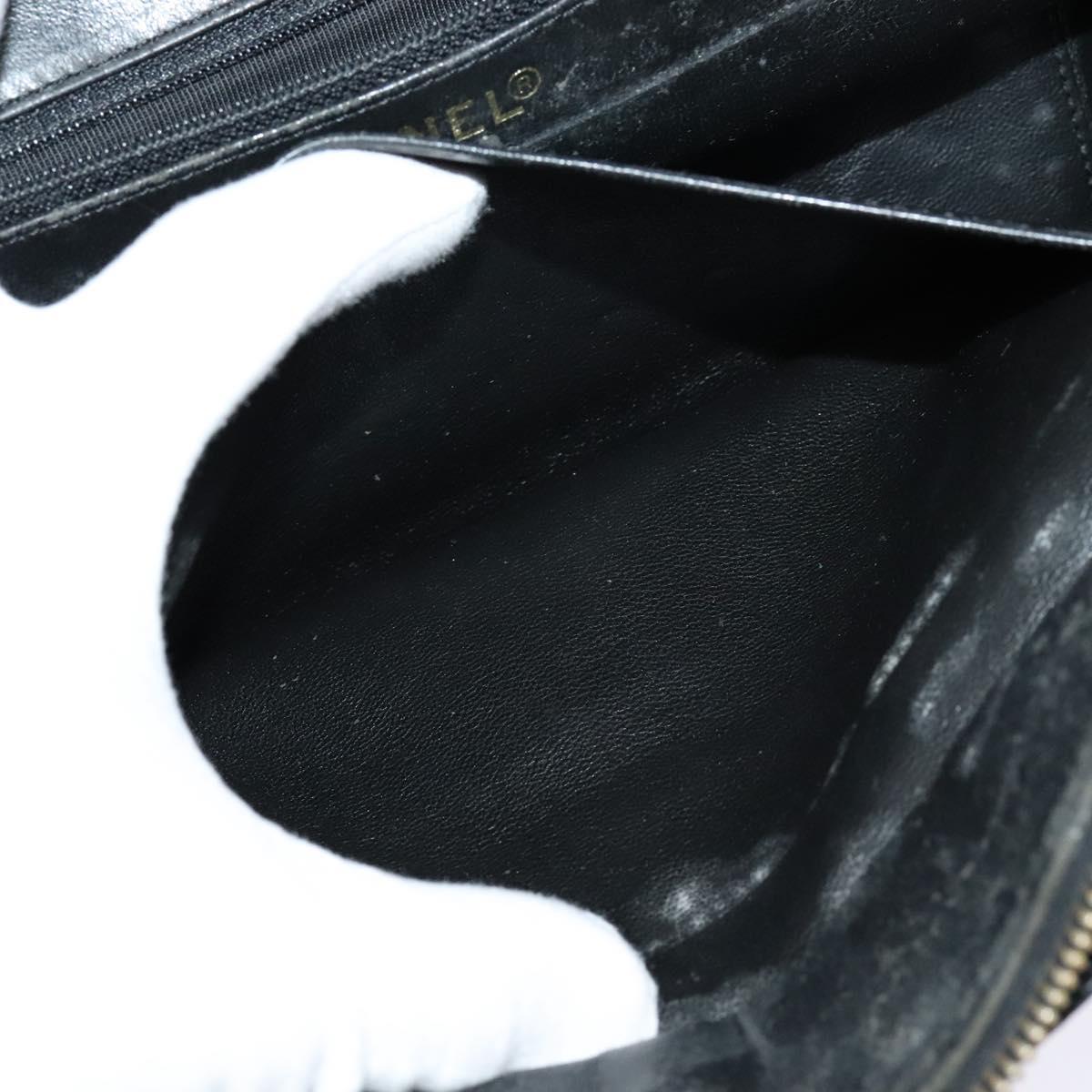 CHANEL Chain Hand Bag Caviar Skin Black Gold CC Auth IN015V