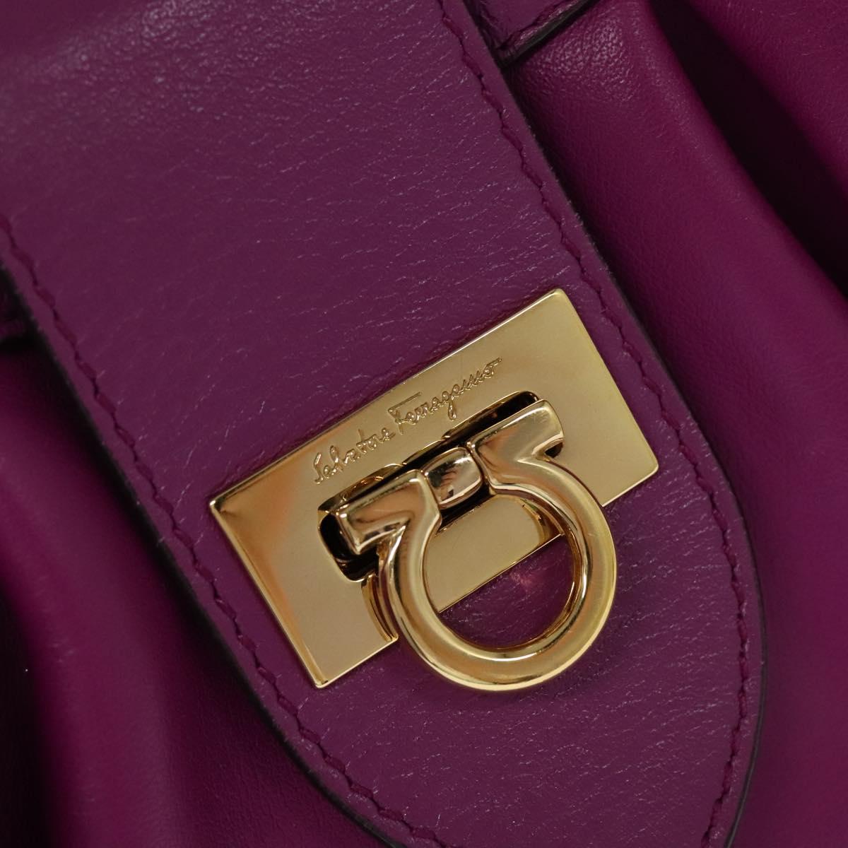 Salvatore Ferragamo Gancini Hand Bag Leather 2way Purple Gold Auth IN020
