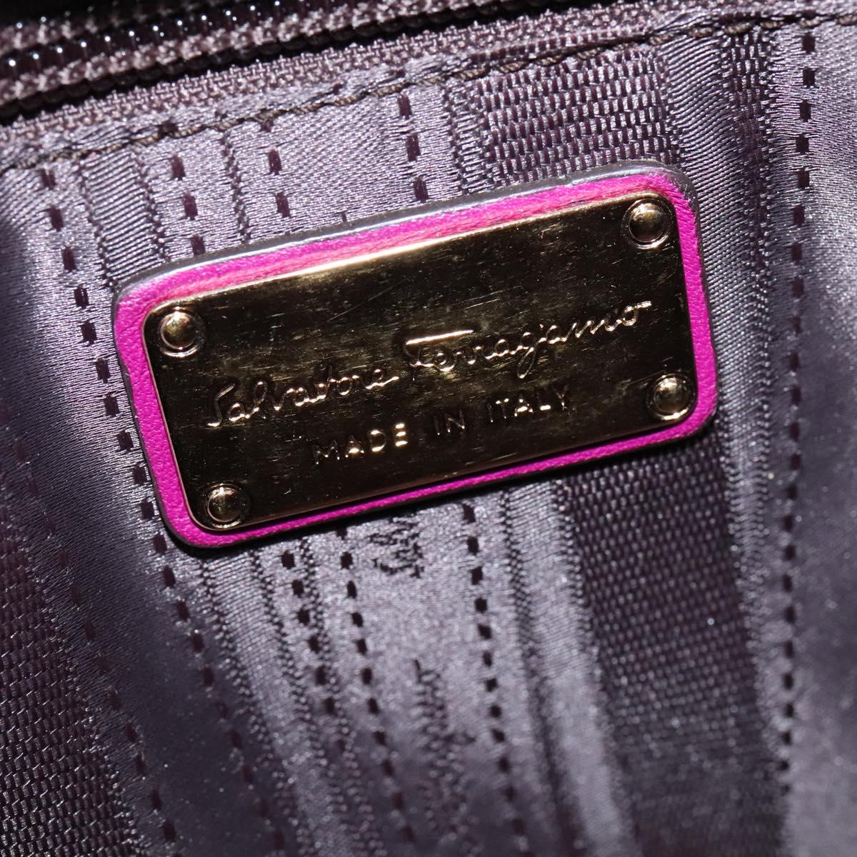 Salvatore Ferragamo Gancini Hand Bag Leather 2way Purple Gold Auth IN020
