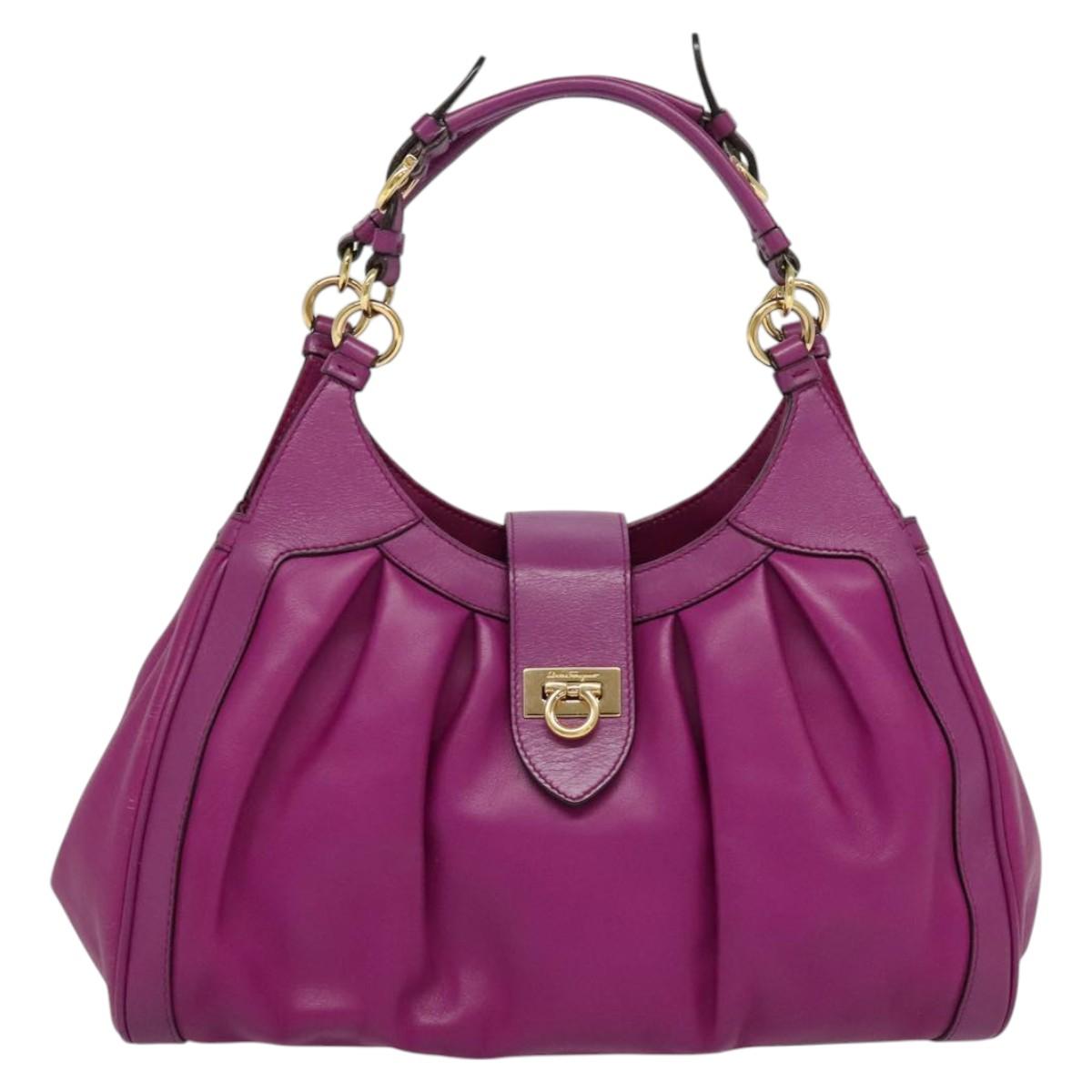 Salvatore Ferragamo Gancini Hand Bag Leather 2way Purple Gold Auth IN020