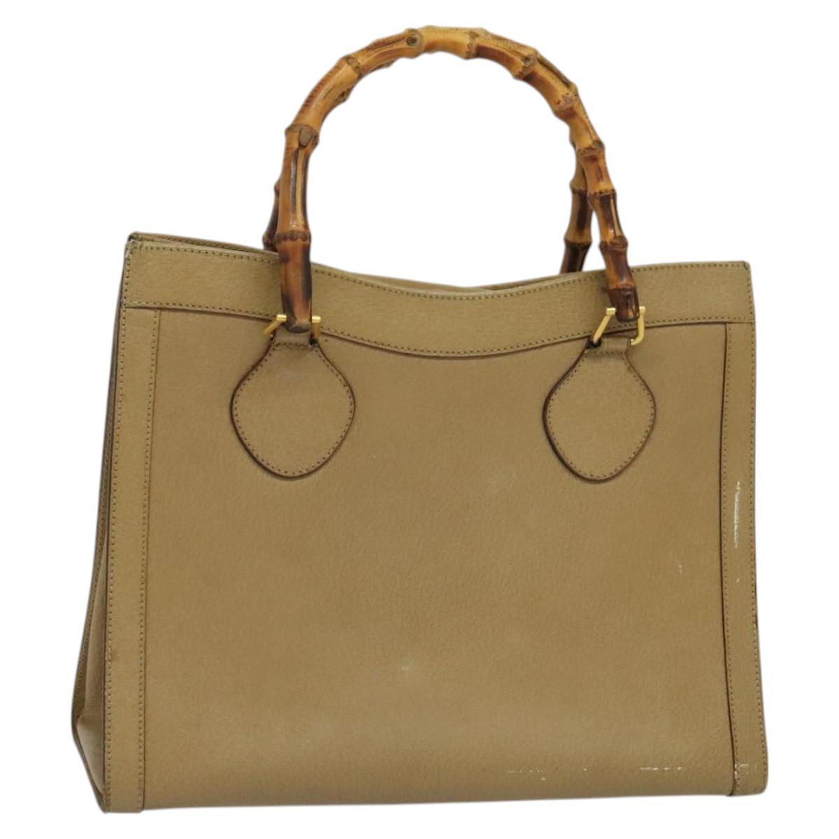 GUCCI Bamboo Hand Bag Leather Beige Gold 002 1186 0260 Auth IN023