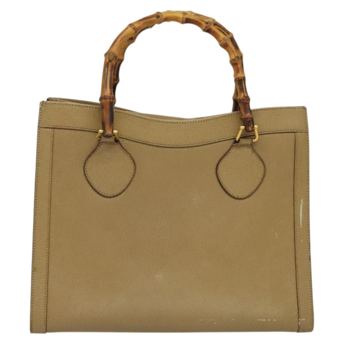GUCCI Bamboo Hand Bag Leather Beige Gold 002 1186 0260 Auth IN023