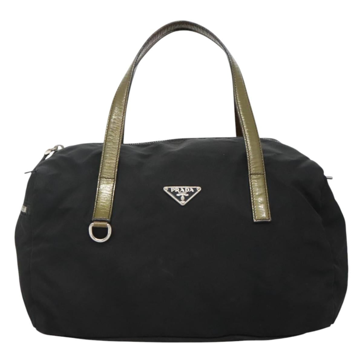 PRADA Hand Bag Nylon Black Silver Auth IN024