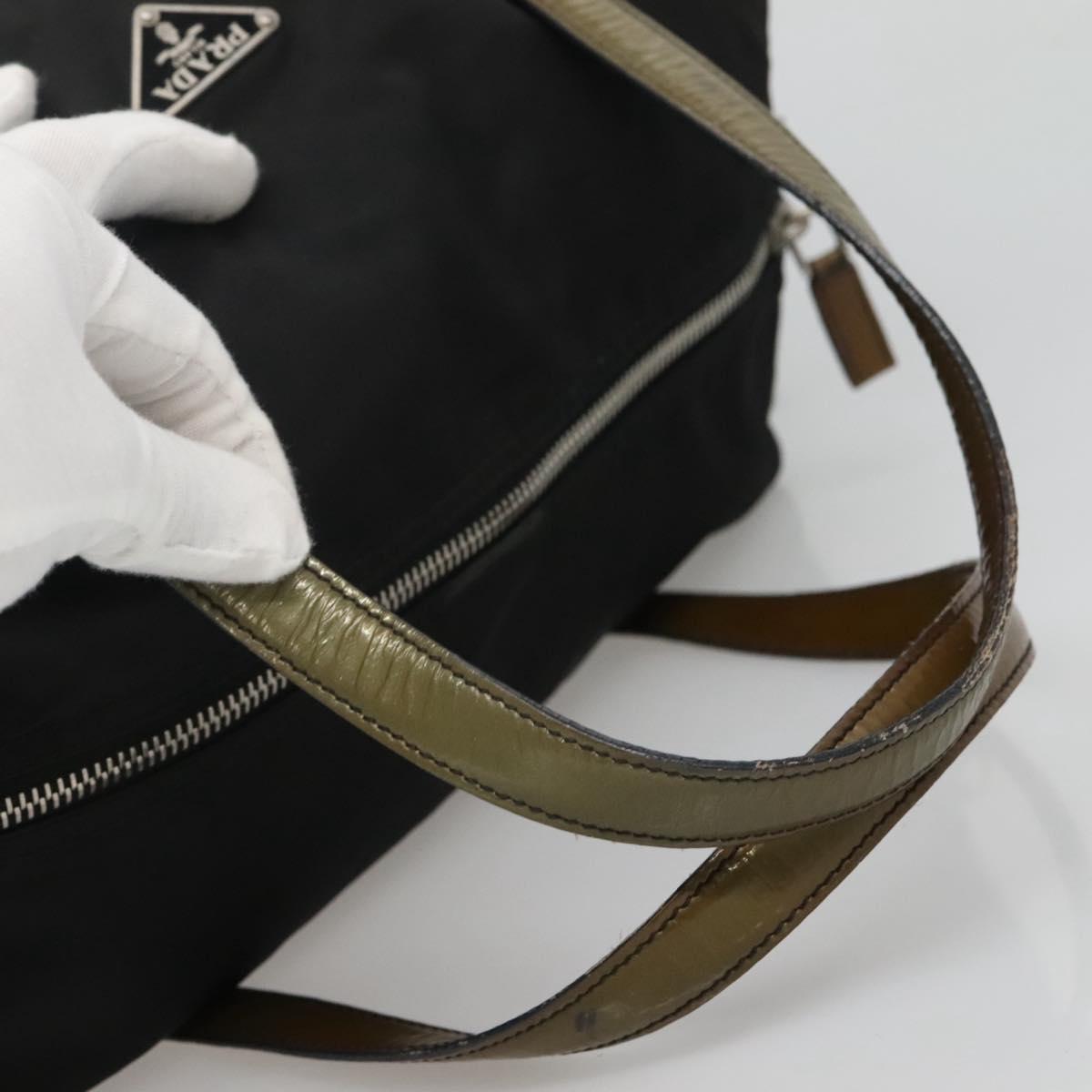 PRADA Hand Bag Nylon Black Silver Auth IN024