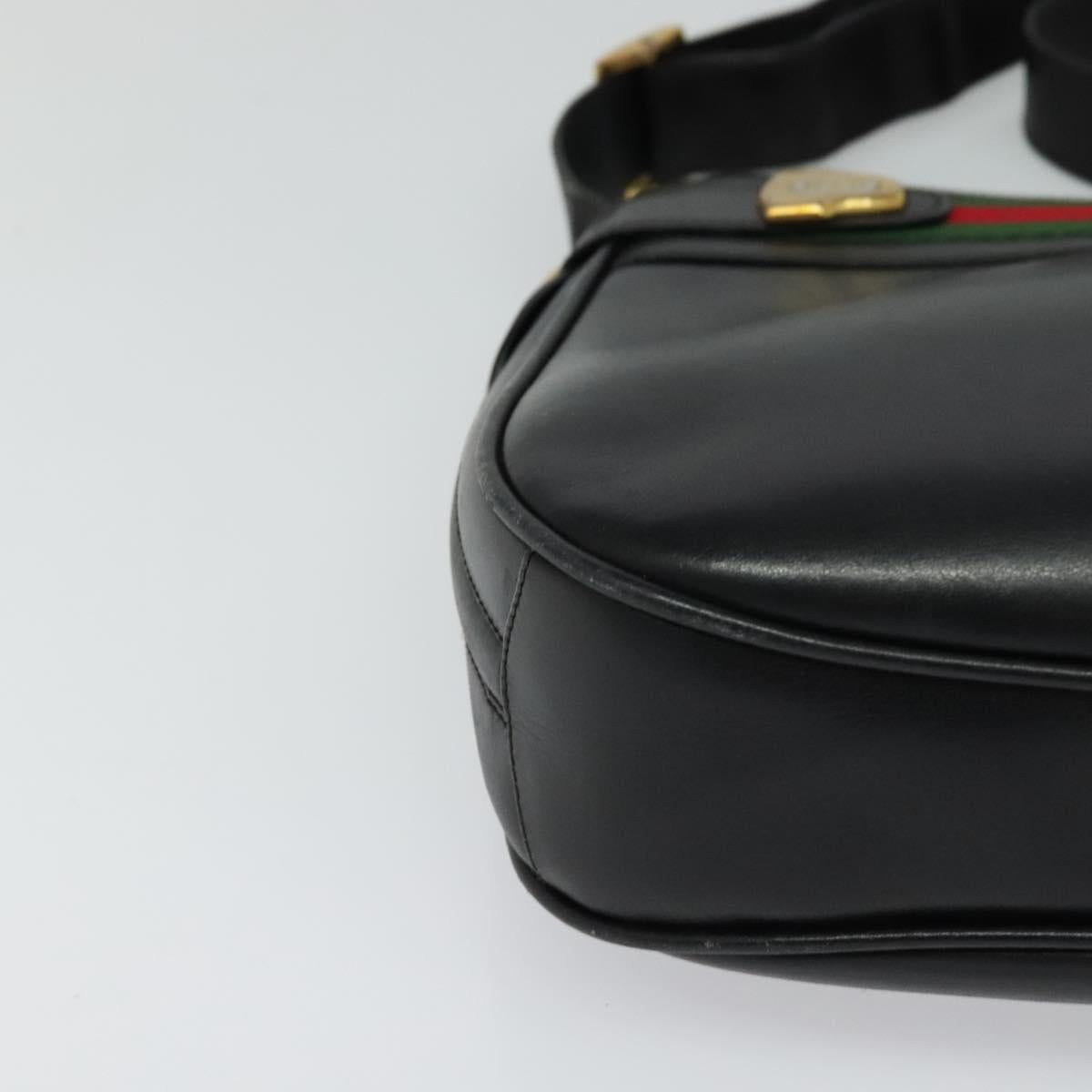 GUCCI Web Sherry Line Shoulder Bag Leather Black Gold Red Auth IN032
