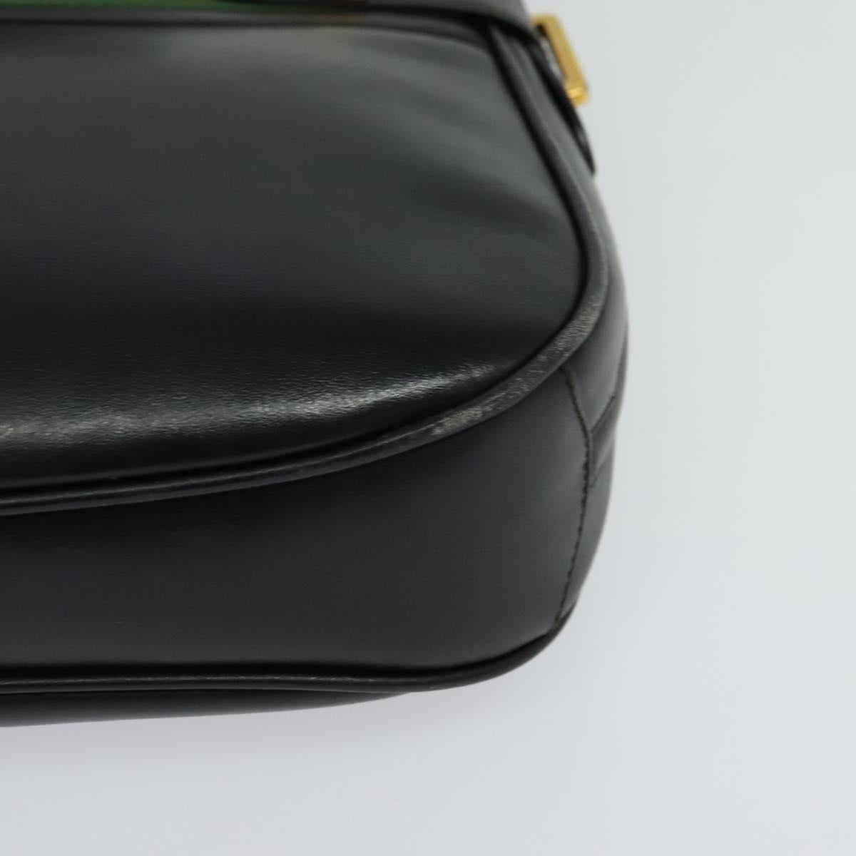 GUCCI Web Sherry Line Shoulder Bag Leather Black Gold Red Auth IN032