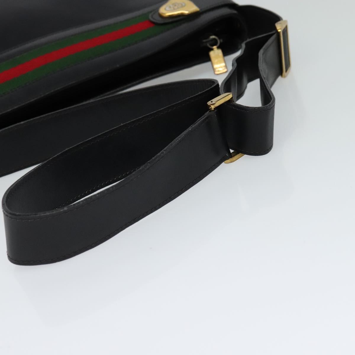 GUCCI Web Sherry Line Shoulder Bag Leather Black Gold Red Auth IN032