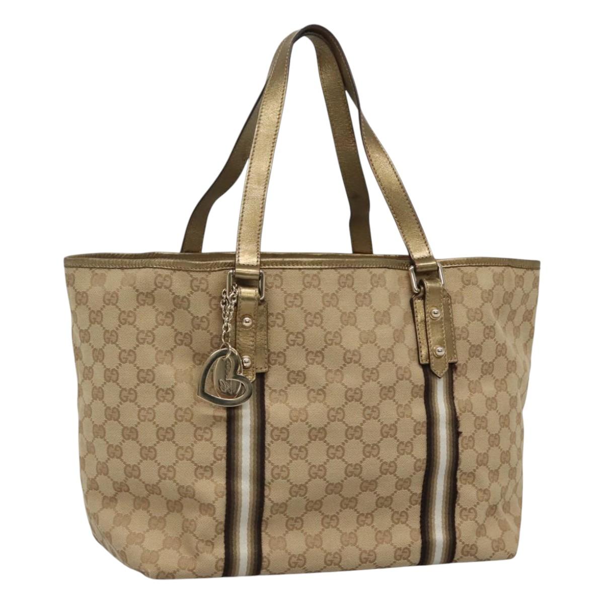 GUCCI GG Canvas Sherry Line Tote Bag Beige Black 139260 Auth IN044